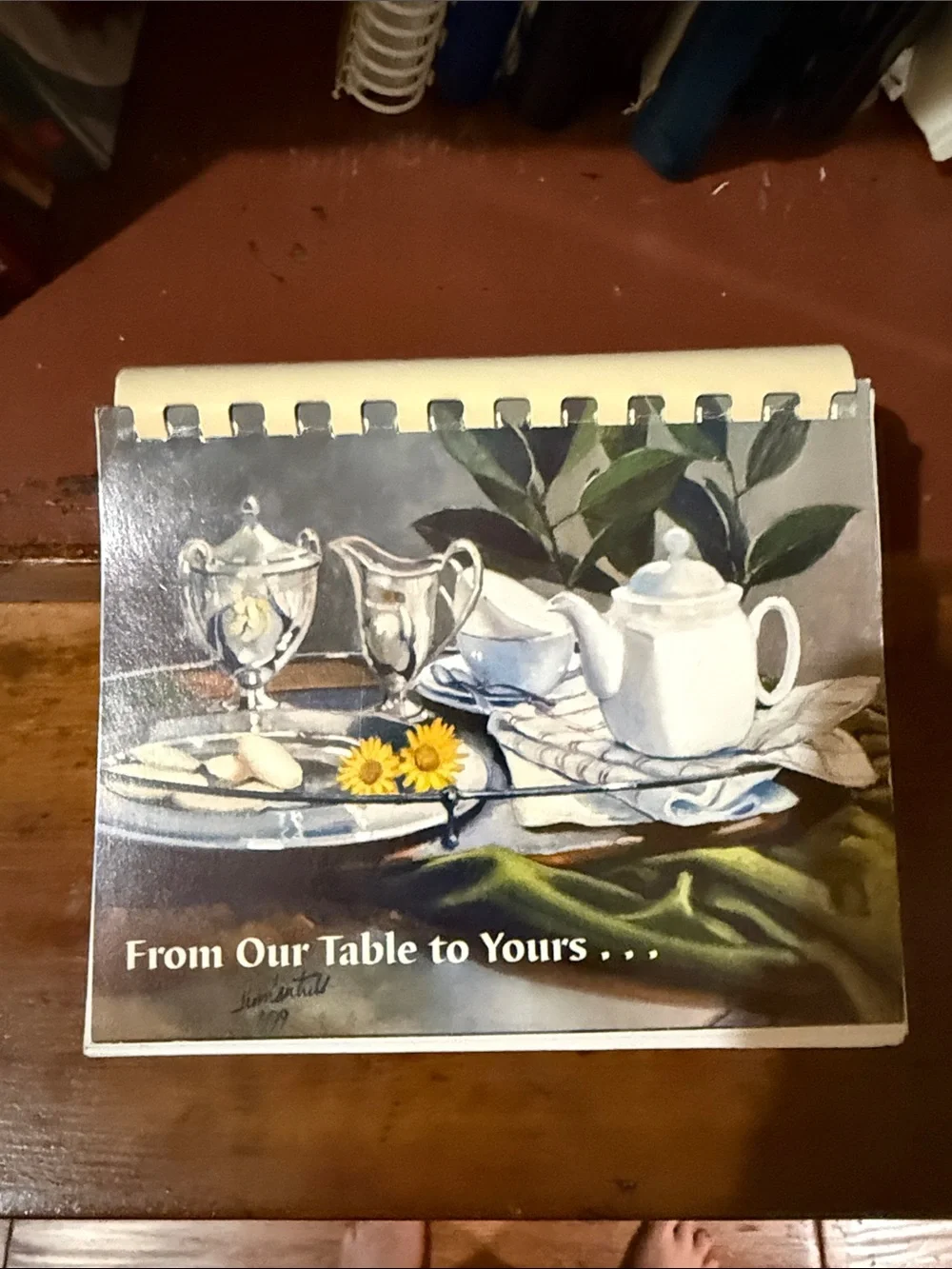 Vintage Kitchen Tea Time Spiral Cookbook - White Teapot & Silverware